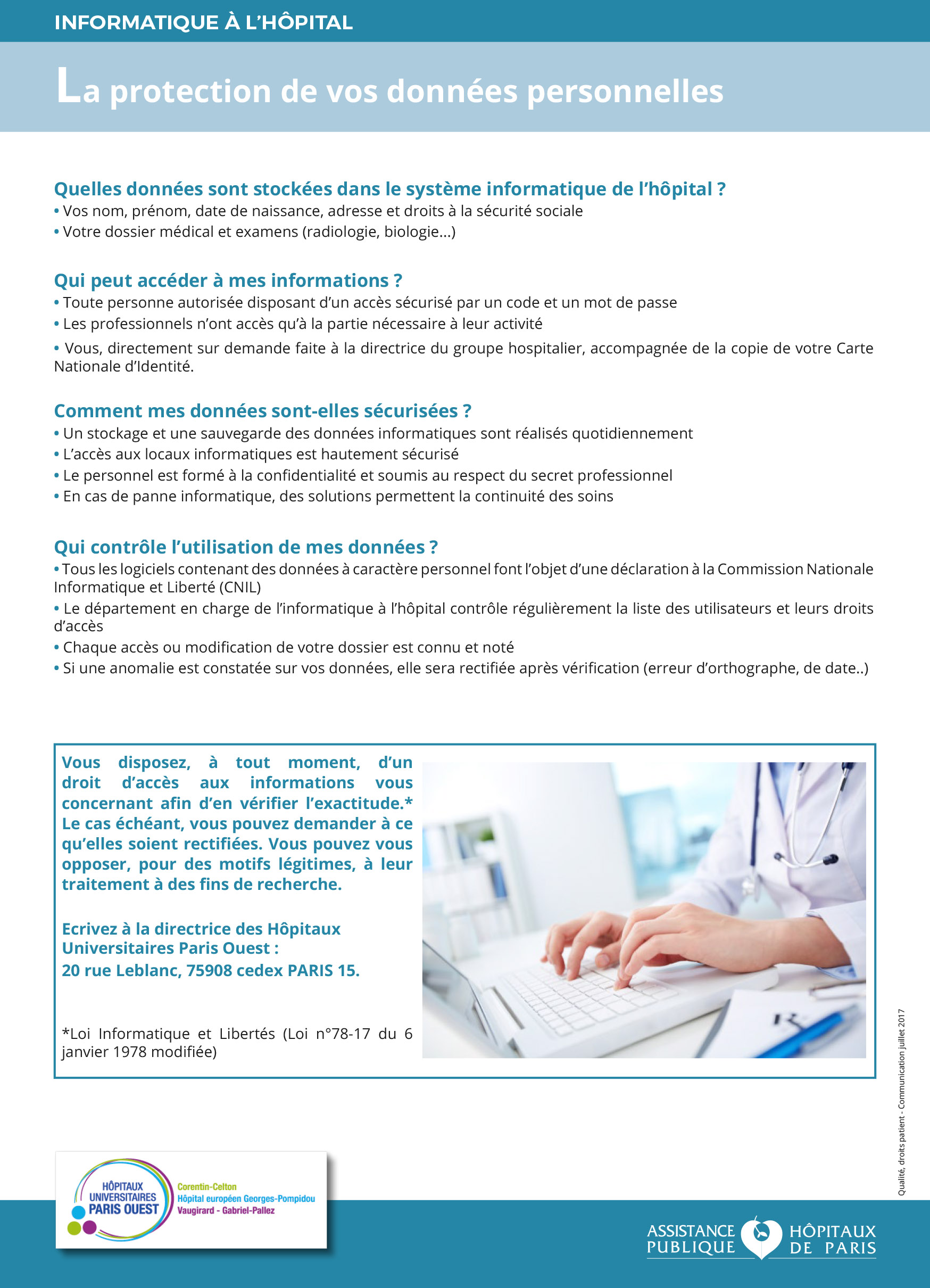 Affiche réglementaire RGPD relative à la protection des données de santé des patients de l'hôpital européen Georges-Pompidou